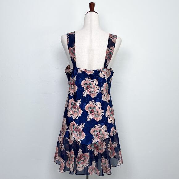 Vintage J.O. Intimates Blue Chiffon/Satin Floral Lingerie Slip - Picture 8 of 9